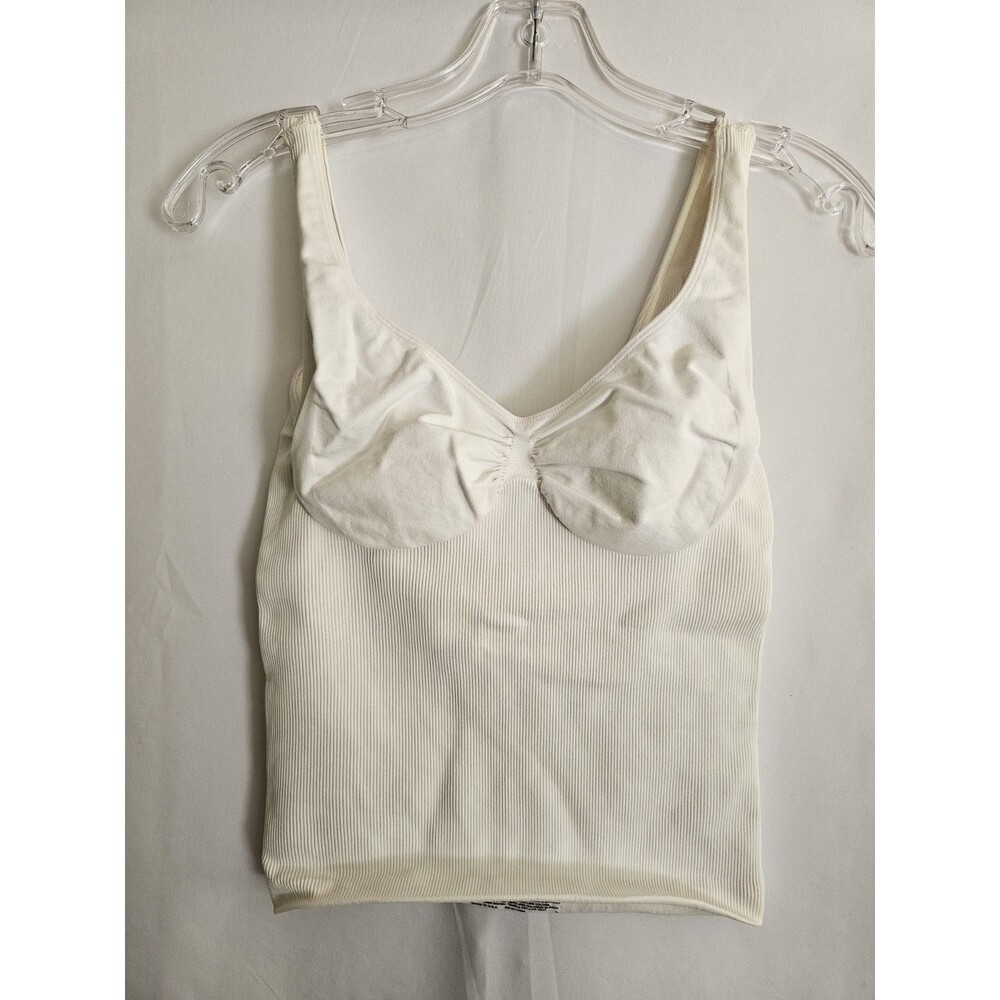 Sassybax white shapewear cami tank built in bra ribbed stretch Size large